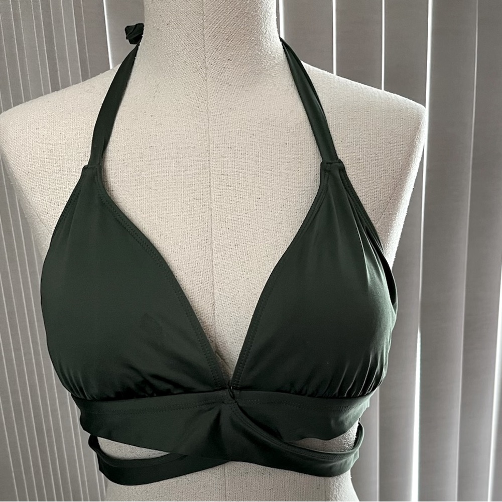 Bathing Suit Top for Women Size XL Kona Sol Faux Wrap Bikini Top Dark Green